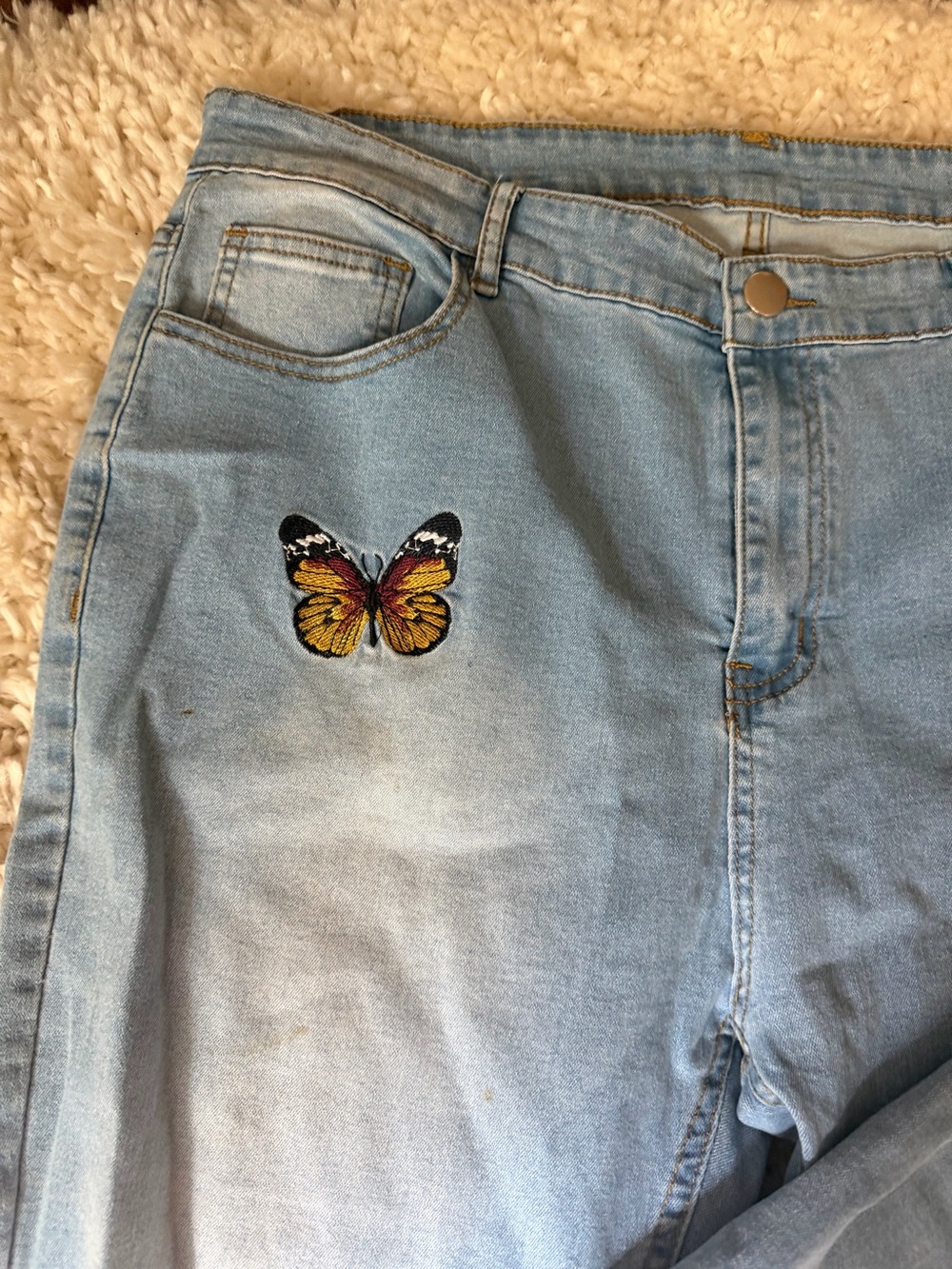 Light Blue Butterfly vintage wear stylish, unique Embroidered Women’s Jeans - Picture 5 of 6